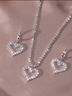 Silver-plated Heart-shaped Pendant Necklace And Earrings Set White colorless Cz