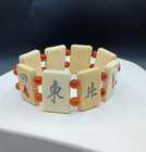 Antique Asian Chinese Mahjong Tile Bracelet Orange Stone Stretch Size 6-7   rare