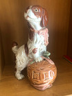 Vtg Staffordshire Style Dog On Ball Figurine  12  Tall  Unmarked No Chips Rare