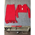 Freshman 1996 Red Crochet Sweater Skirt Set Fringe Bottom Boho Chic Medium