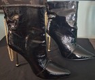 Chase   Chloe Black Croc Patent Ankle Boots Gold Stiletto Heel Size 10 New