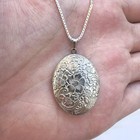 925 Sterling Silver Oval Floral Photo Locket Pendant Necklace Box Chain