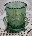 Green Carnival Glass   3 Handled Swan Toothpick Holder beautiful 