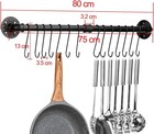 Toplife 31 5  Pot Rack  Wall Mount Pan Lid Organizer W 14 Hooks  Black