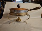 Vintage Copper Brass Chafing Dish With Lid 10  Wood Handle Complete Set