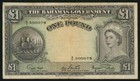 1953 Nd The Bahamas Government One Pound Banknote Pick 15d Queen Elizabeth Vf