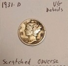 1931 D Winged Liberty Mercury Dime 90  Silver 10c Us Coin Vg Details   Scratched