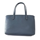 Coach Zip Top Tote Women Large Blue Excellent Crossgrain Leather F58846