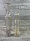 Antique Glass Bottles Lot Of 2 Medicinal Apothecary Square Base Vintage