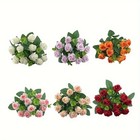 10 Heads Artificial Flower Silk Rose White Eucalyptus Leaves Peony Bouquet Fake 