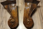 Pair Large Hand Carved Wood Wall Corbels Shelf Brackets Architectural Art   
