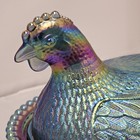 Vtg Rare Indiana Glass Hen On Nest Covered Dish Carnival Glass Bicentennial Blue