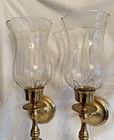 Vintage 2 Brass Torch Fluted Hurricane Wall Mount Candle Sconces 17  T X 5 5dia
