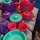 Vintage Kids Pretend Play Plastic Dish Set Tea Pot Plates Cups Cookware Lot