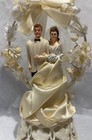 Vintage 1950 s Wedding Cake Topper Brunette Bride   Groom Couple Stunning Gown