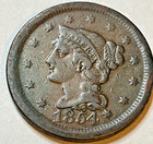 1854 Coronet Head Large Cent  Few Scratches  Good Date  Nice Coin - B16-49
