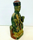 Antique Asian Carved Wood Temple Seated Figurine Statue
