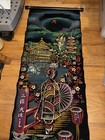 Vintage Japan Wall Hanging Scroll Banner Painted Black Velvet Souvenir Kyoto