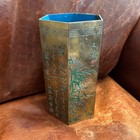 Rare Vintage Chinese Hexagonal Brass Brush Pot  zheng Banqiao Style 