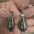 Silver Tone Teardrop Dangle drop Hook Earrings Blue Glass Beads Silver Blue