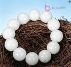 Vintage Chinese Hetian White Jade Bracelet 20mm Handmade Round Beads