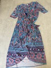 Nwt Reba Southern Sunset Paisley Floral Blue Wrap Lined Dress Size M Aqua