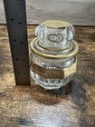Vintage Glass Vanity Powder Jar Gold Ormolu Band Dresser Trinket Box
