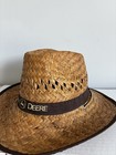 John Deere Woven Straw Sun Hat Farmers Hat - Old Stock Brown Ribbon Retro