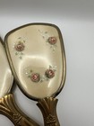 Antique Vanity Hand Mirror   Hair Brush Gold  pink Floral Art Deco Set 1920-30s