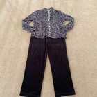 Peck   Peck Womens Jacket   Pants 2pc Set Sz Xl Black Animal Print Full Zip