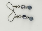 Dangle Drop Earrings Dark Silver-tone 1 5  Blue Grey Faceted Glass Beaded