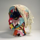 Vtg Lace Bandana Women White Floral Sheer Triangle Head Scarf Floral 70s Boho