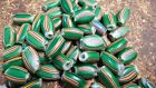56 Venetian Green Watermelon Chevron Trade Beads Vintage Antique Collectable