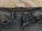 Rock Revival Men   s Blue Medium Wash Bootcut Denim Jeans Embroidered Distressed