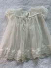 Vintage Baby Baptism Christening Gown Dress Sheer Organza White Embroidery
