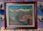 Vintage Mixed Media Abstract Art Brut Collage Landscape Retro Decor Large 70s  