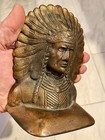 Antique Solid Brass Native American Indian Chief Bookend Heavy