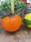 Vintage Art Glass Fruit Orange Lemon Paperweight Murano Style Decor Set 2