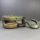    antique Wood Pulley Block Tackle Iron Sheave  Hook Vintage Tool Barn Industrial