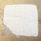 Vtg Wedding Hankie  Linen White Ecru Intricate Tatted Crochet Edge 11x12 