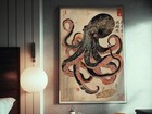 Vintage Japanese Octopus Illustration Wall Art Poster 