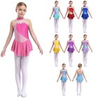 Girl Sequins Dance Dress Kids Lyrical Ballet Skirt Figure Skating Gym Leotard