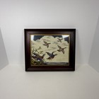 Vtg Victorian Wood Framed Picture Needlepoint 12 5in X 10 5in Flying Duck