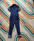 Unique Vintage Blue Denim Jumpsuit S Short Sleeve Button Pockets