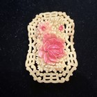 Brooch Celluloid  Pink Roses Lacey Edges Made In Occupied Japan 1930s