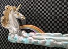 Fantasy Sacred Rare Unicorn Horse By Rainbow And Clouds Incense Holder Figurine