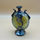 Antique Ca 1900s Art Nouveau Silver Overlay Floral Pattern Green Glass Flask