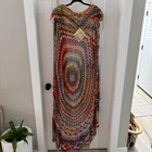 Handmade Crochet Knit Colorful Maxi Duster Kimono Boho Cover Up Rainbow One Size