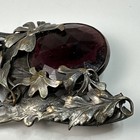 Antique Art Nouveau Sash Pin Belt Clasp Amethyst Glass Large Floral Brooch
