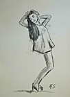 Girl Modern Abstract Signed Original Charcoal Drawing Semberecki